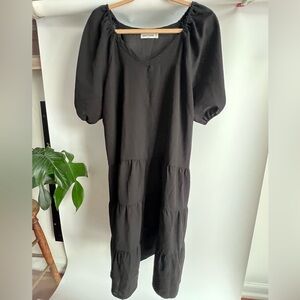 Grace Karin Black Dress / Size Large / Tiered Midi Dress Puff Sleeves